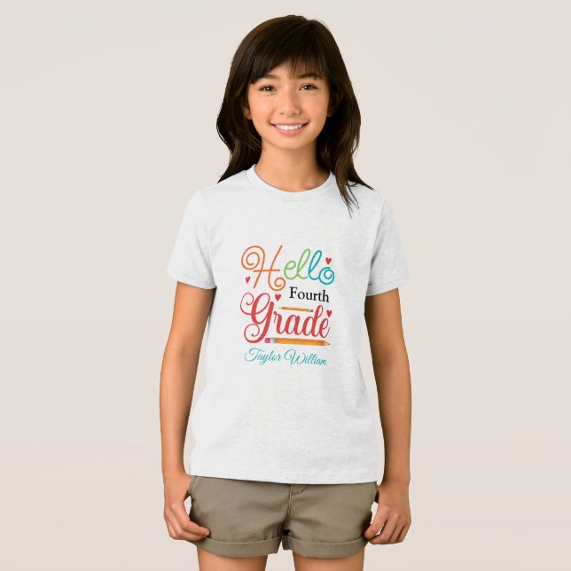 Custom Name Hello 4th Grade Typography Tri-Blend Shirt (Front Full)
