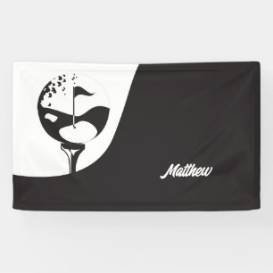 Custom Name Hello Black and White Golf  Banner
