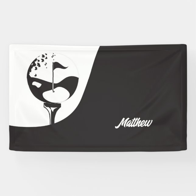 Custom Name Hello Black and White Golf  Banner (Horizontal)