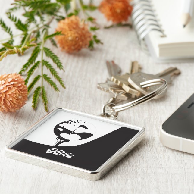 Custom Name Hello Black and White Golf  Key Ring (Side)