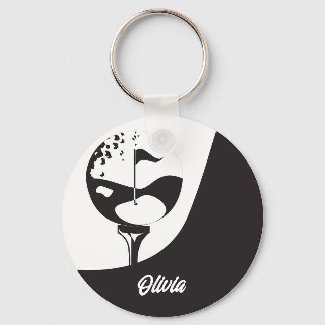 Custom Name Hello Black and White Golf  Key Ring (Front)