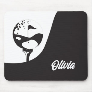 Custom Name Hello Black and White Golf  Mouse Mat