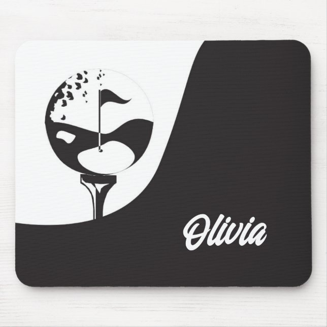 Custom Name Hello Black and White Golf  Mouse Mat (Front)