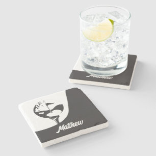 Custom Name Hello Black and White Golf Stone Coaster
