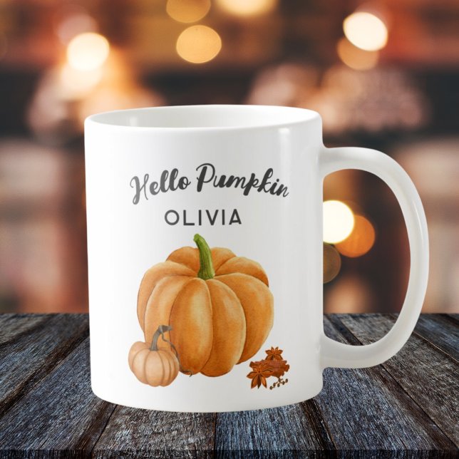 Custom Name Hello Pumpkin Spice Cosy Fall Coffee Mug (hello pumpkin custom fall mug with name)