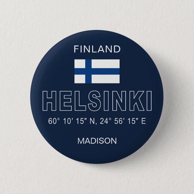Custom Name Helsinki Coordinates 6 Cm Round Badge (Front)