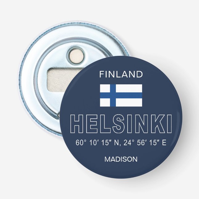 Custom Name Helsinki Coordinates Bottle Opener (Front)