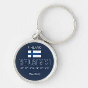 Custom Name Helsinki Coordinates Key Ring