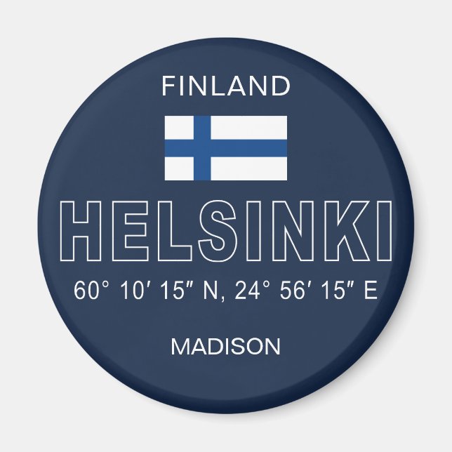 Custom Name Helsinki Coordinates Magnet (Front)