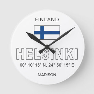 Custom Name Helsinki Coordinates Round Clock