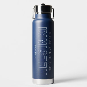 Custom Name Helsinki Coordinates Water Bottle