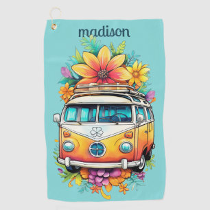 Custom Name Hippie Van Golf Towel