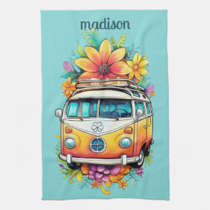 Custom Name Hippie Van Tea Towel