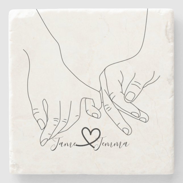 Custom name Holding hand line Stone Coaster (Front)
