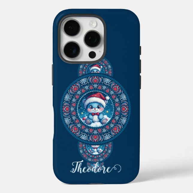 Custom Name Holiday Kawaii Bear Ornamental Mandala Case-Mate iPhone Case (Back)