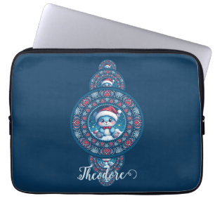 Custom Name Holiday Kawaii Bear Ornamental Mandala Laptop Sleeve