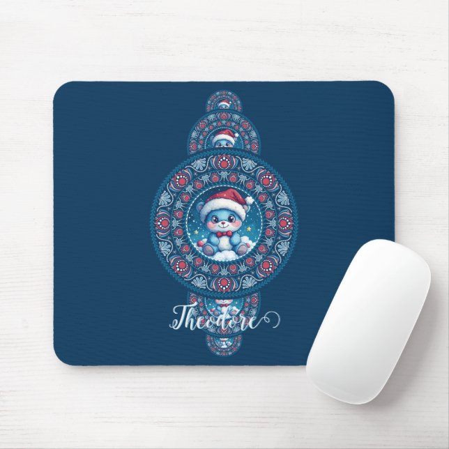 Custom Name Holiday Kawaii Bear Ornamental Mandala Mouse Mat (With Mouse)