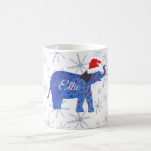 Custom Name Holiday Mug, Elephant Art Coffee Mug