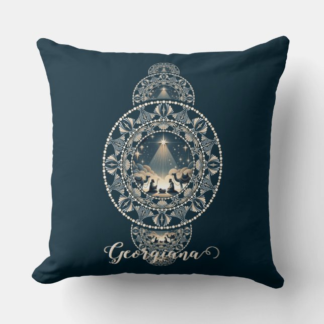 Custom Name Holy Star of Wonder Ornamental Mandala Cushion (Front)