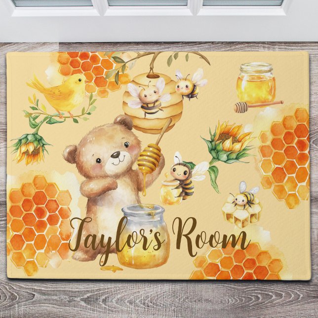 Custom Name Honey Bear Bees Doormat (Creator Uploaded)