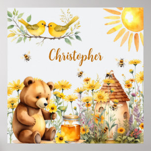 Custom Name Honey Bees Teddy Bear Poster