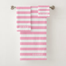 Custom name horizontal stripes pink & white