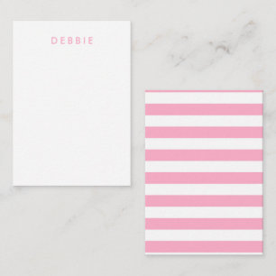 Custom name horizontal stripes pink & white card