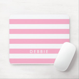 Custom name horizontal stripes pink & white mouse mat