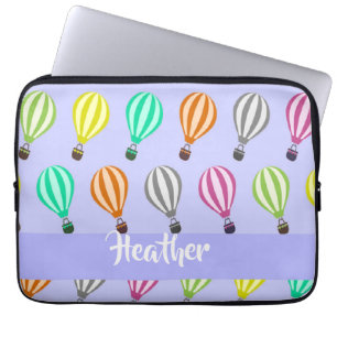 Custom name hot air balloon blue laptop sleeve
