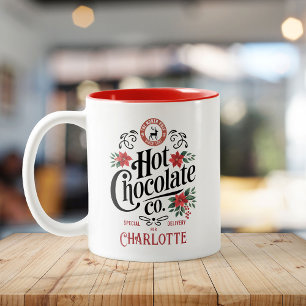 Custom Name Hot Chocolate North Pole Christmas Two-Tone Coffee Mug