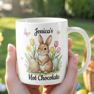 Custom Name Hot Chocolate Preppy Easter Bunny Coffee Mug