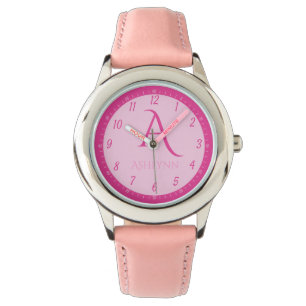 Custom Name Hot Pink Kids Monogram Learning  Watch