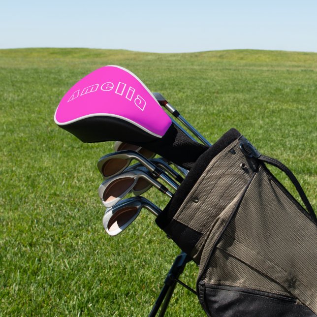 Custom Name Hot Pink Simple Golf Head Cover (In Situ)