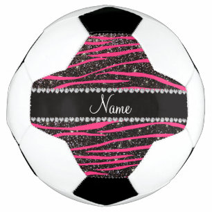 Custom name hot pink zebra stripes black glitter football