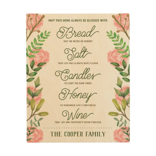 Custom Name Housewarming Bread Salt Wine Quote Wood Wall Art Zazzle Co Uk