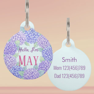 Custom Name Hydrangea Floral Wreath Pet ID Tag