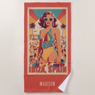 Custom Name Ibiza, Spain Travel Poster Beach Towel