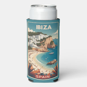 Custom Name Ibiza, Spain Travel Poster Seltzer Can Cooler