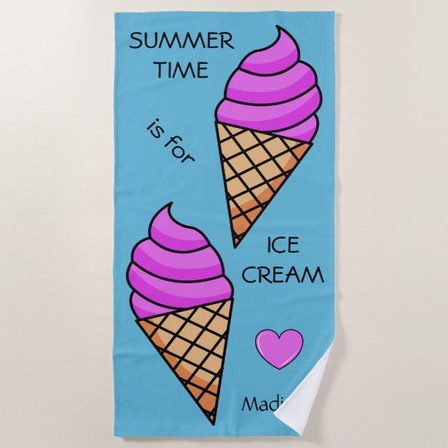 Custom name Ice Cream beach towel (Front)