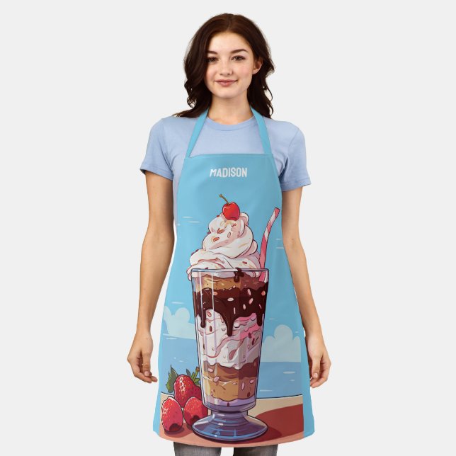 Custom Name Ice Cream Milkshake Apron (Worn)