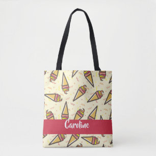 Custom name ice cream pattern tote bag