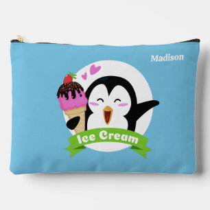 Custom Name Ice Cream Penguin Accessory Pouch