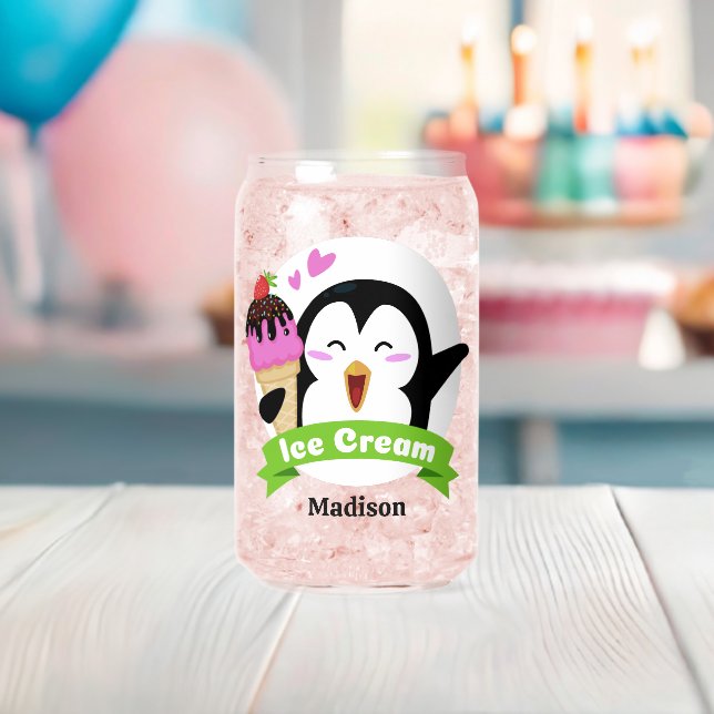 Custom Name Ice Cream Penguin Can Glass (Insitu (Baby Shower))
