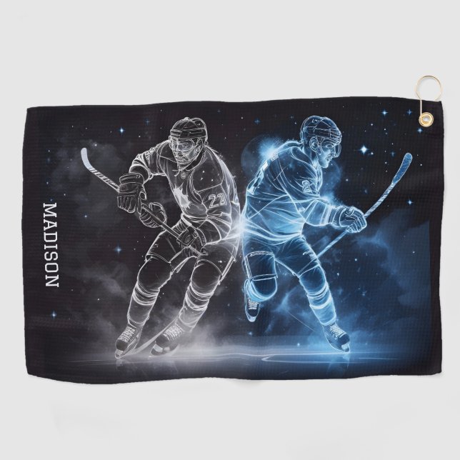 Custom Name Ice Hockey Golf Towel (Horizontal)