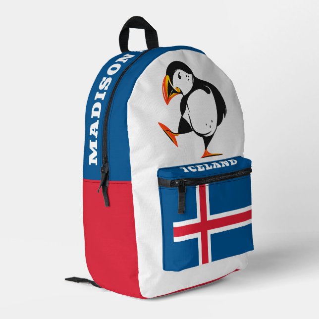 Custom Name Iceland Puffin Printed Backpack (Back Corner Left)