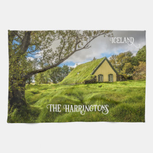 Custom Name Icelandic Turf Church Tea Towel