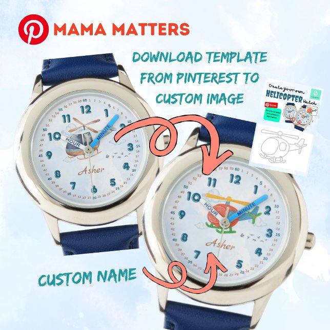Custom Name & Image Blue Helicopter Kids Watch (Creator Uploaded)