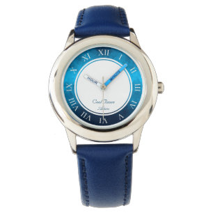 Custom Name & Image Crystallised Blue Background Watch
