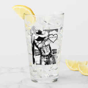 Custom Name in Heart With 6-Pack Cowboy Art Sketch Glass