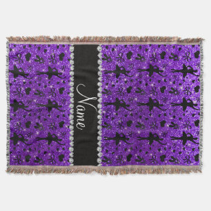 Custom name indigo purple glitter ballerinas throw blanket